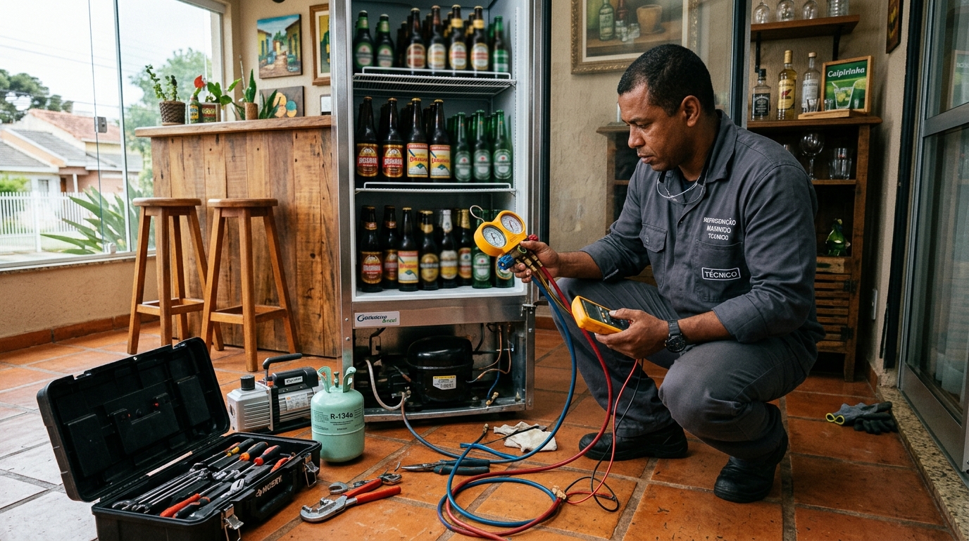 Técnico realizando manutenção de motor de cervejeira em Passo Fundo‑RS