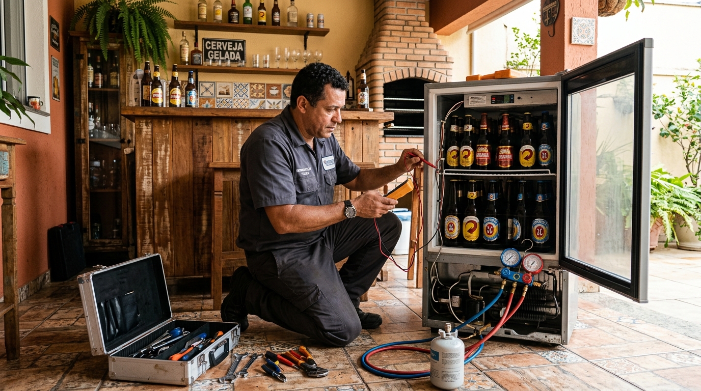 Recarga de gás refrigerante em cervejeira em atendimento em Passo Fundo‑RS