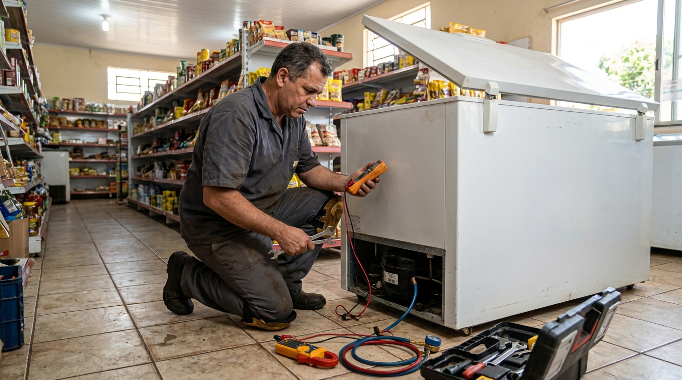 Troca de termostato de freezer em atendimento técnico em Passo Fundo‑RS